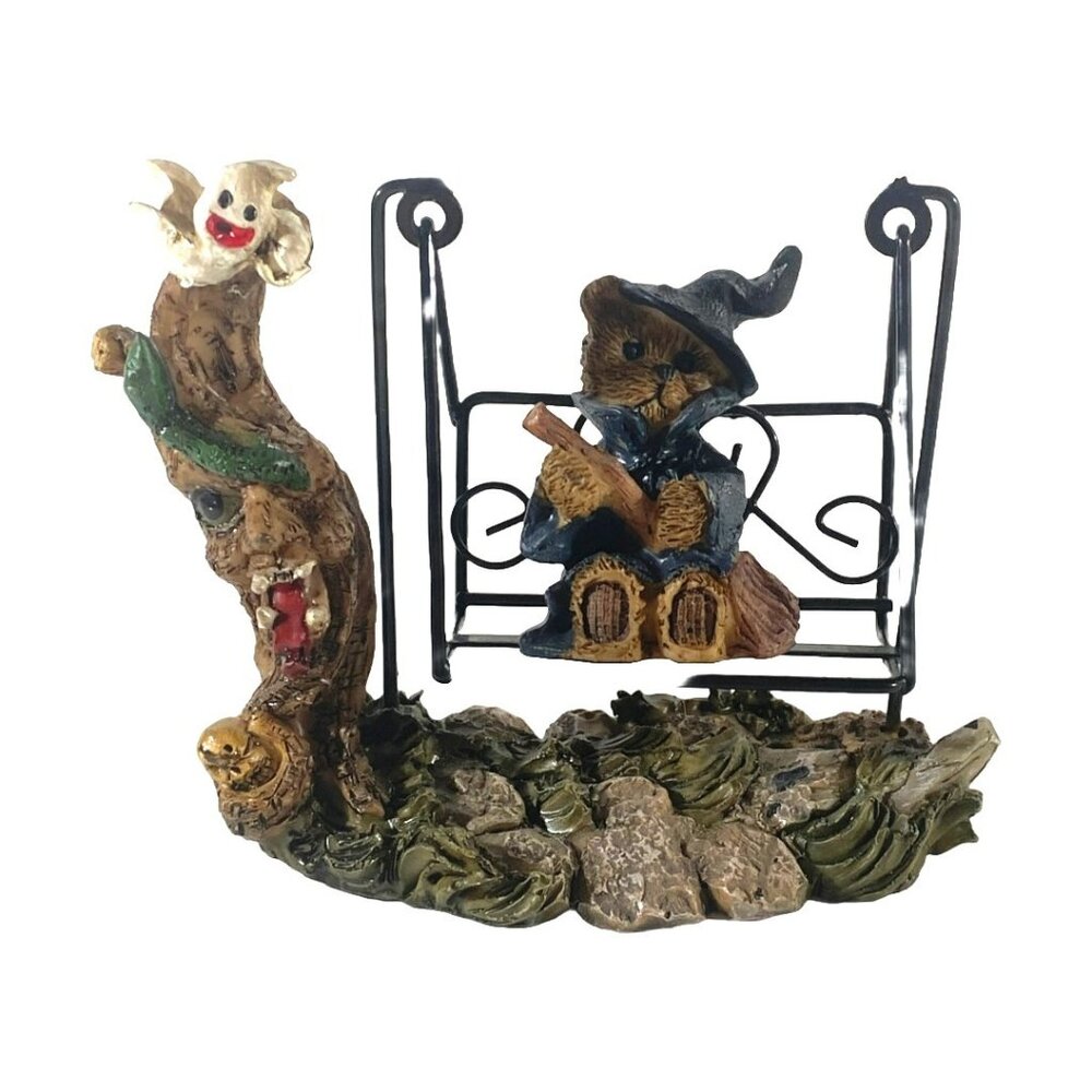 VTG (?) K's Collection Witch Bear on Swing w/Ghost & Haunted Tree Hand Painted